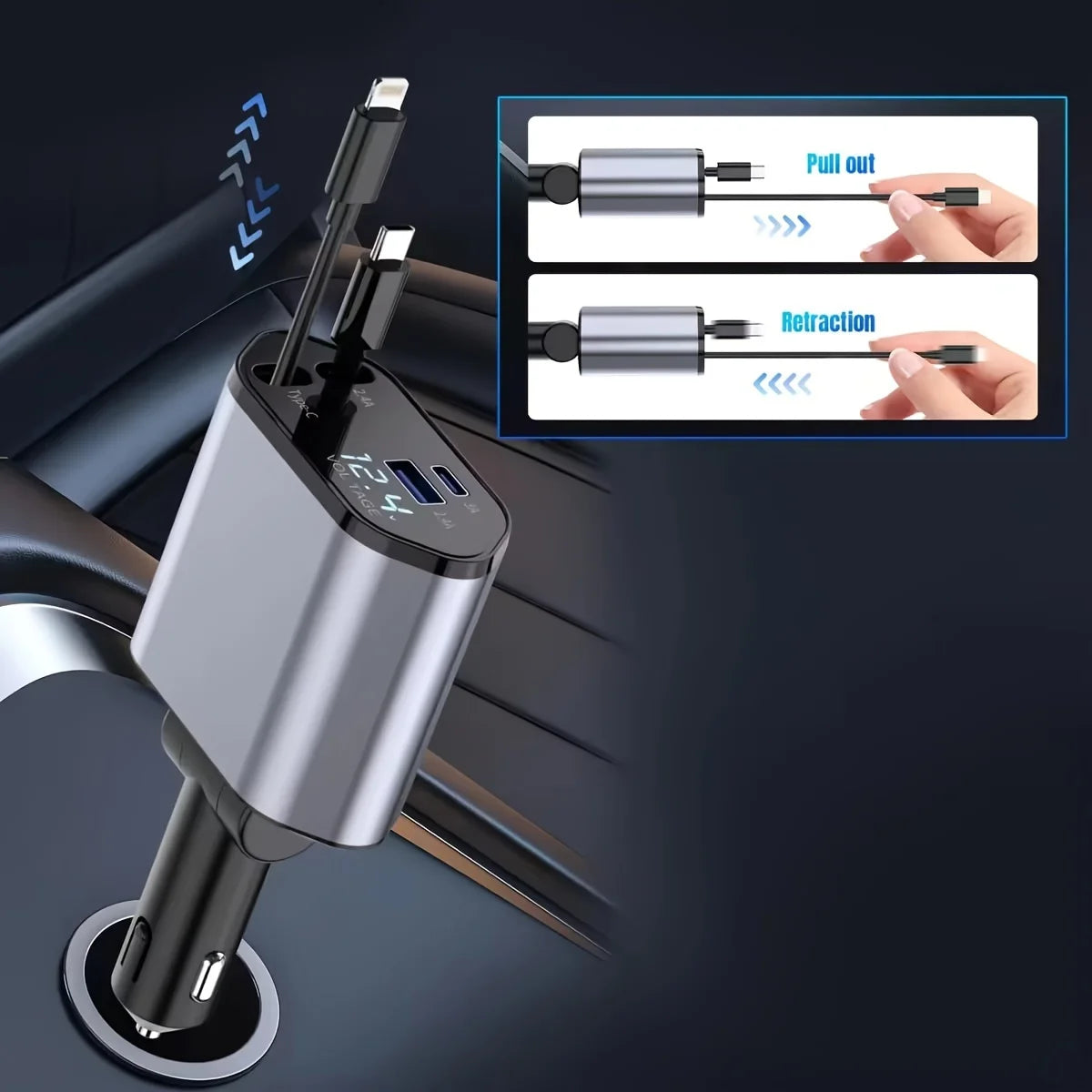 The Gadget Grid Kenya – Premium 4-in-1 120W Retractable Car Charger 3200 - view 2