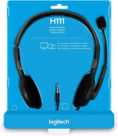Logitech H111 Stereo Headset – Black (3.5mm Jack) | Comfortable Wired Headset with Mic